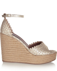 Tabitha Simmons Harp Metallic Perforated Leather Espadrille Wedge Sandals Gold