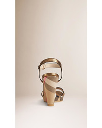 Burberry House Check And Metallic Leather Wedge Sandals