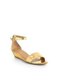Marc by Marc Jacobs Crackled Metallic Leather Demi Wedge Sandals Gold