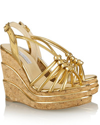 Paloma Barceló Metallic Leather And Cork Wedge Sandals