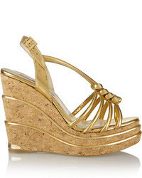Paloma Barceló Metallic Leather And Cork Wedge Sandals