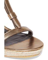 Burberry Metallic Leather Espadrille Wedge Sandals Gold