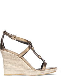 Burberry Metallic Leather Espadrille Wedge Sandals Gold