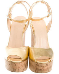 Giuseppe Zanotti Metallic Leather Peep Toe Wedges