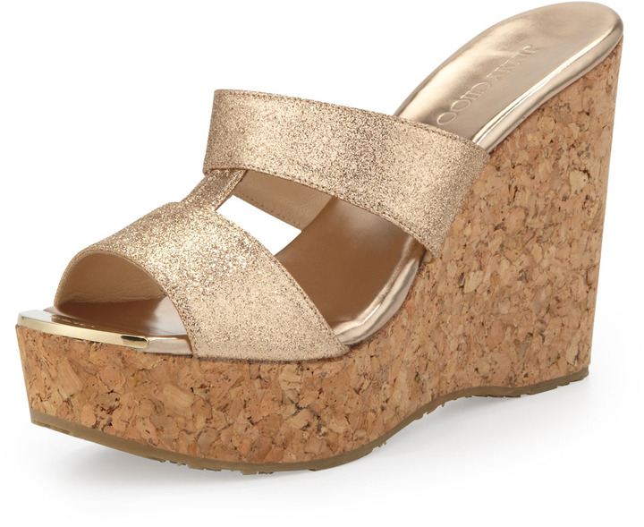 gold glitter wedge shoes