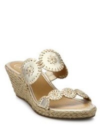 Jack Rogers Shelby Whipstitched Leather Espadrille Wedge Sandals