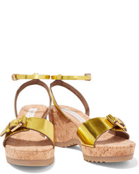 Stella McCartney Sold Out Faux Metallic Patent Leather And Cork Wedge Sandals