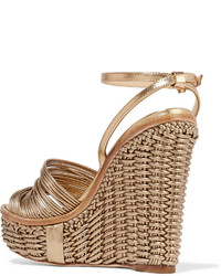 Moschino Sold Out Woven Metallic Leather Wedge Sandals