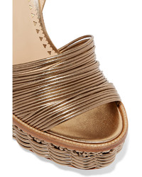 Moschino Sold Out Woven Metallic Leather Wedge Sandals