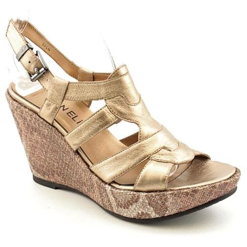 VANELi Emberly Gold Narrow Open Toe Leather Wedge Sandals Shoes