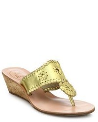 Jack Rogers Whipstitched Metallic Leather Mid Wedge Sandals
