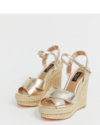 River Island Wide Fit Wedge Sandals In Gold