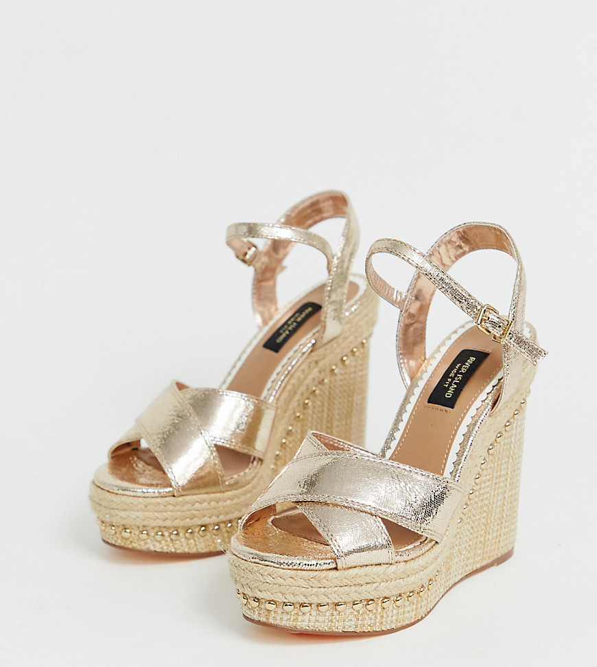 River Island Wide Fit Wedge Sandals In 
