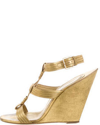 Saint Laurent Yves Metallic Wedge Sandals