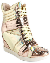 Gold Leather Wedge Sneakers