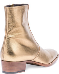Saint Laurent Wyatt 40mm Metallic Leather Ankle Boot Gold