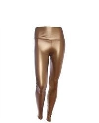 Amc Autumnspring Gold Slim Tights Footless Leggings Faux Leather