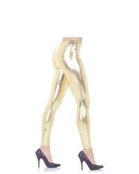 Underwraps Sexy Gold Leggings Pants 80s Footless Stockings