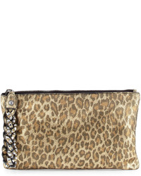 Gold Leopard Leather Clutch