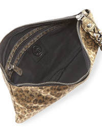 Ash Janis Leopard Print Leather Clutch Bag Gold
