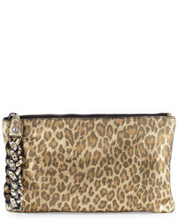 Ash Janis Leopard Print Leather Clutch Bag Gold