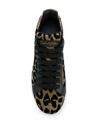 Dolce & Gabbana Metallic Gold Black And White Leopard Leather Sneakers