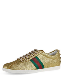 Gucci Bambi Web Low Top Sneaker With Stud Detail Gold