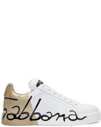 Dolce & Gabbana Dolce And Gabbana White And Gold Writing Sneakers