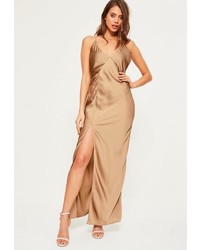 Missguided Gold Silky Plunge Maxi Dress