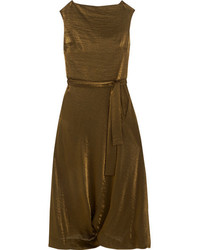 Vivienne Westwood Anglomania Vasari Draped Metallic Jersey Midi Dress Gold