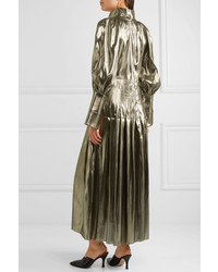 Ellery The Contained Silk Blend Lam Midi Dress Metallic