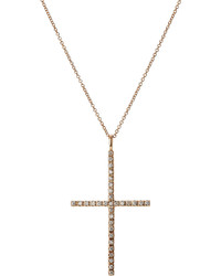 Ileana Makri 18k Pink Gold Classic Cross Necklace With White Diamonds