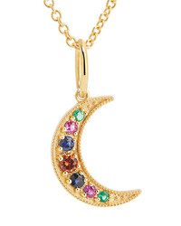 Andrea Fohrman Crescent Moon 18 Karat Gold Sapphire And Emerald Necklace