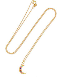 Andrea Fohrman Crescent Moon 18 Karat Gold Sapphire And Emerald Necklace