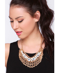 LuLu*s Fit For A Queen Gold Rhinestone Statet Necklace