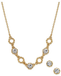 Charter Club Gold Tone Crystal Collar Necklace And Matching Crystal Stud Earrings Set Only At Macys