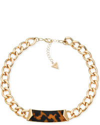 GUESS Gold Tone Faux Tortoise Id Chain Collar Necklace