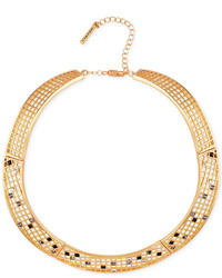 T Tahari Gold Tone Scattered Crystal Grid Collar Necklace
