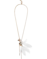 Lanvin Gold Tone Swarovski Crystal And Feather Necklace