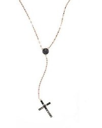 Lana Jewelry Reckless Crossary Black Diamond 14k Rose Gold Lariat Necklace