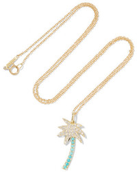 Jennifer Meyer Large Palm Tree 18 Karat Gold Diamond And Turquoise Necklace One Size