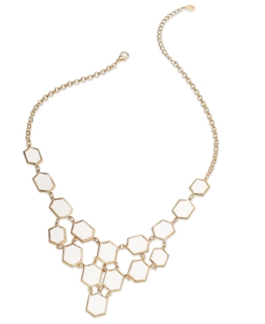 Gold Necklace: Macy's Ali Khan Gold Tone White Faux Leather Geometric ...