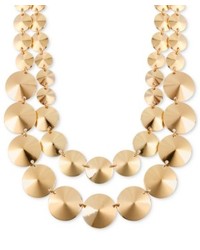 Macy's Haskell Necklace Gold Tone Textured Disc Two Row Necklace