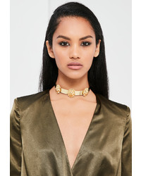 Missguided Gold Lion Head Metal Choker Necklace