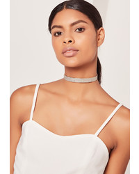 Missguided Skinny Metal Glitter Choker Necklace Silver