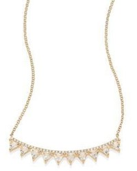 Ef Collection Multi Triangle Diamond White Topaz 14k Yellow Gold Crescent Necklace