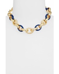 Nordstrom Yacht Club Chain Link Collar Necklace Navy Clear Gold