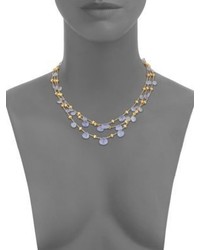 Marco Bicego Paradise Chalcedony 18k Yellow Gold Graduated Three Strand Necklace