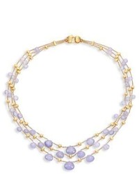 Marco Bicego Paradise Chalcedony 18k Yellow Gold Graduated Three Strand Necklace