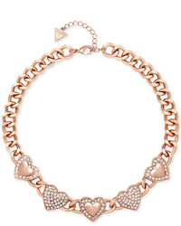 GUESS Rose Gold Tone Crystal Multi Heart Logo Collar Necklace